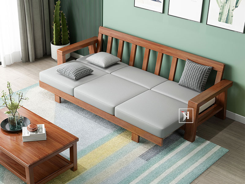 sofa gỗ kết hợp đệm da đẹp