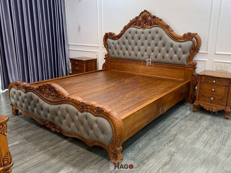 Giường ngủ gỗ Hương Đá phong cách Tân Cổ Điển