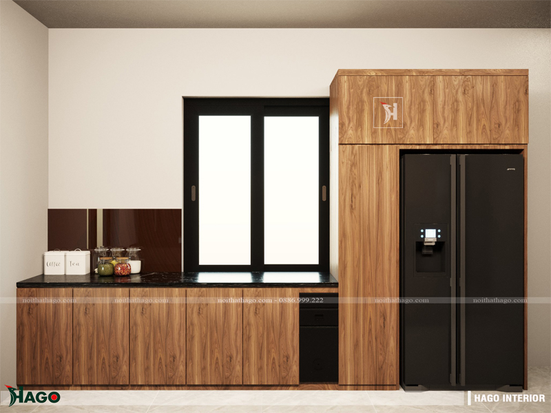 Thiết kế tủ bếp đẹp với gỗ Sồi 